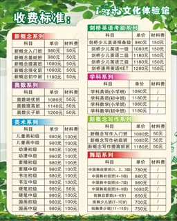 少儿培训课程价目表