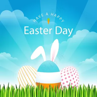 蓝色天空白兔矢量设计