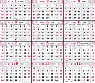 2012年日历月历矢量素材