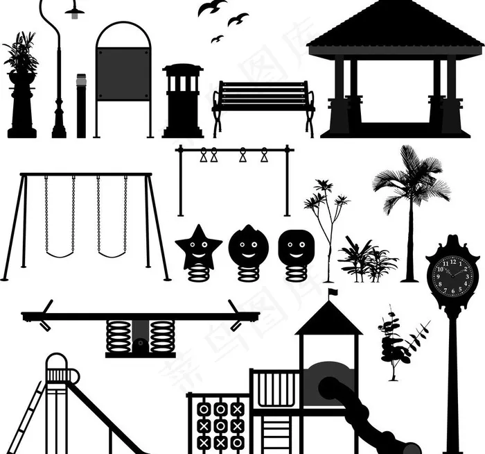 公园花园装饰元素矢量图片eps,ai矢量模版下载