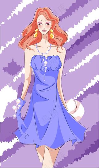 紫色背景卡通美女