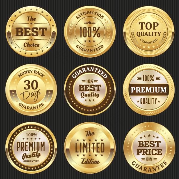 质量认证金色徽章矢量图