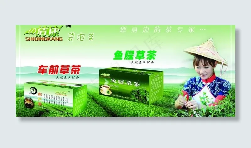 茶 包装 车前草 鱼腥草 养生 减肥图片(6141X2913(DPI:40))psd模版下载