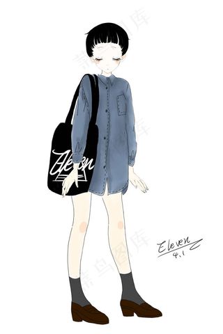 手绘短发可爱女孩