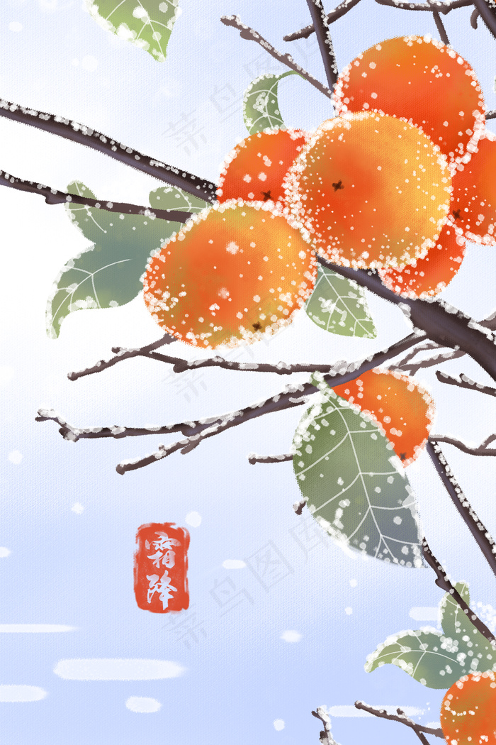 二十四节气霜降柿子(3545*5315px 300 dpi )psd模版下载