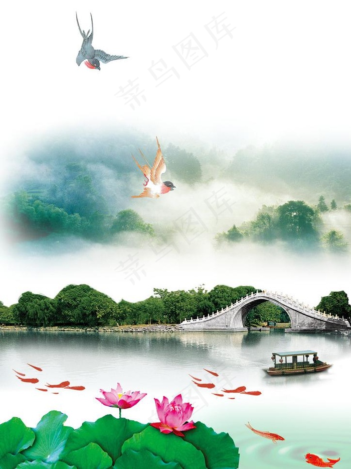 江南风光图片(2480X3508(DPI:300))psd模版下载