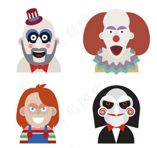 4款扁平万圣夜角色装扮矢量素材