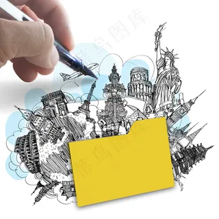 手画的梦想环游世界文件夹作为成功的...