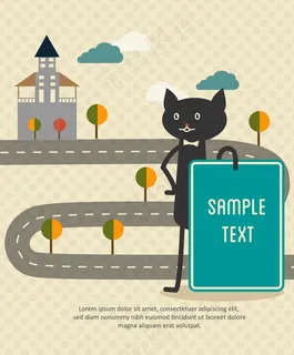 道路黑猫房屋矢量海报素材