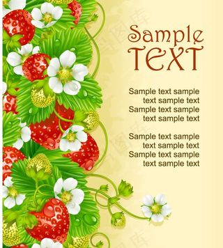 草莓绿叶鲜花水珠梦幻背景图片