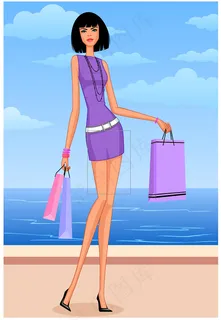 海滩购物少女海报矢量ai设计稿