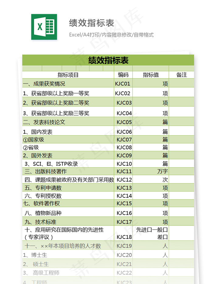 绩效指标表