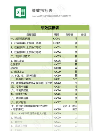 绩效指标表
