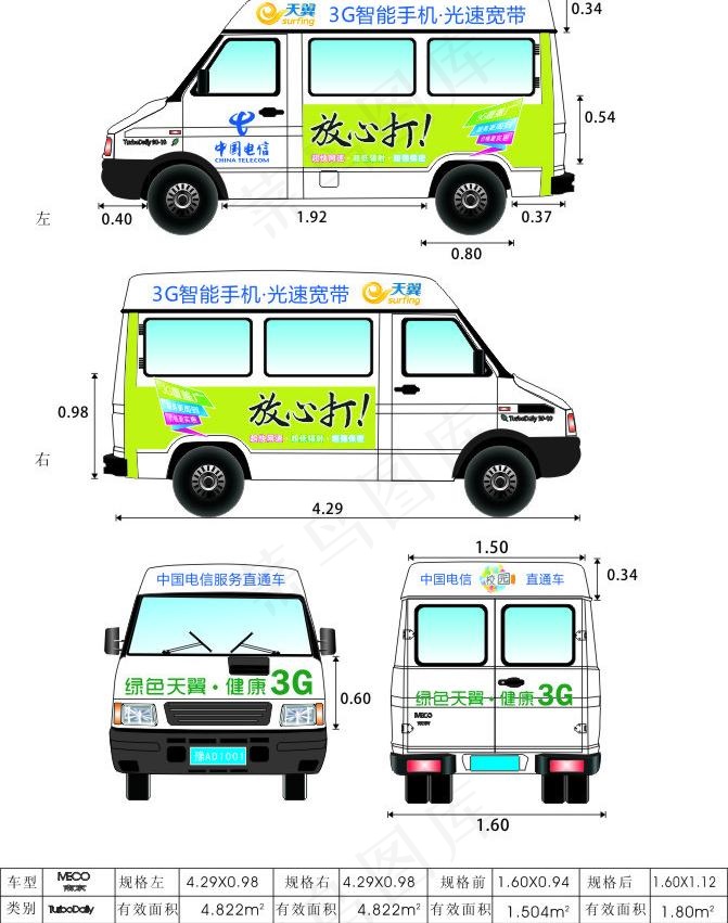 电信车贴图片cdr矢量模版下载