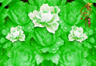 绿色花卉玉雕电视背景墙设计