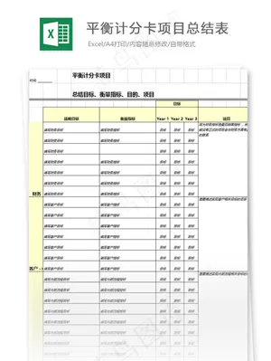 平衡计分卡项目总结表