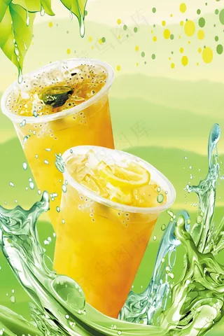夏日冰爽百香果柠檬饮料背景图