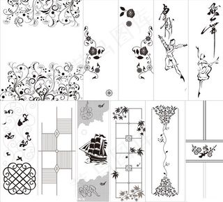 刻绘花纹花藤雕刻矢量素材