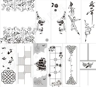 刻绘花纹花藤雕刻矢量素材