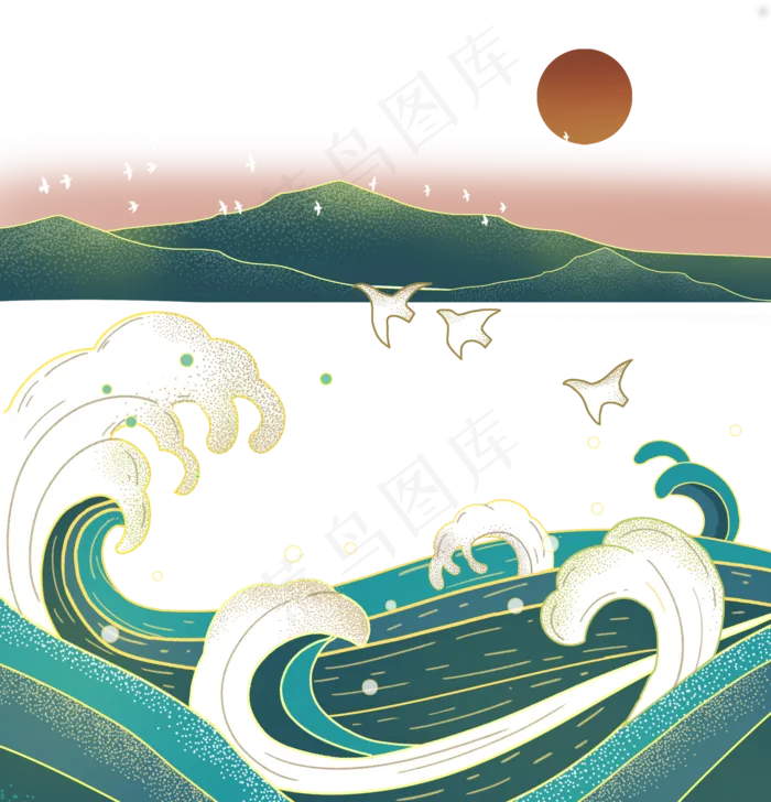 日本浮世绘海浪,免抠元素