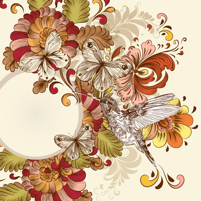 多款中国风花鸟艺术背景矢量素材