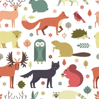 卡通可爱北欧童话梦幻儿童动物无缝平铺背景头像印刷矢量图片素材