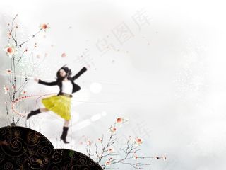 树木植物与裙装美女等PSD分层素材