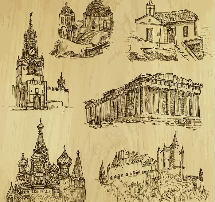 手绘欧式建筑图片eps,ai矢量模版下载