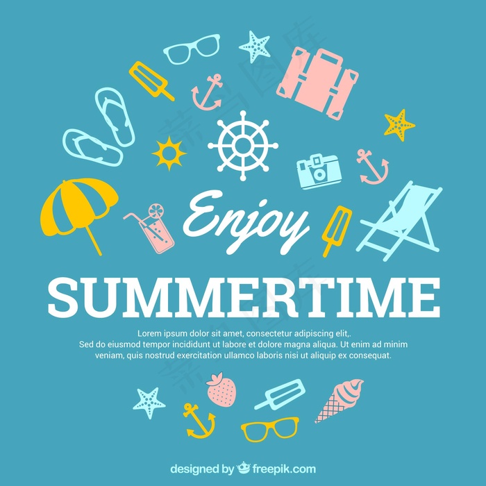 具有彩色元素的扁平夏季背景