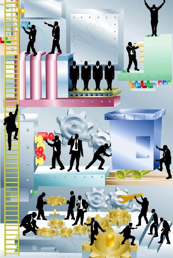 一个很有创意的工作场所的人物矢量素...