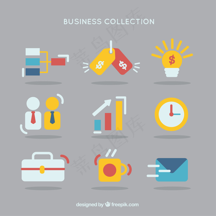 平面彩色业务图标集