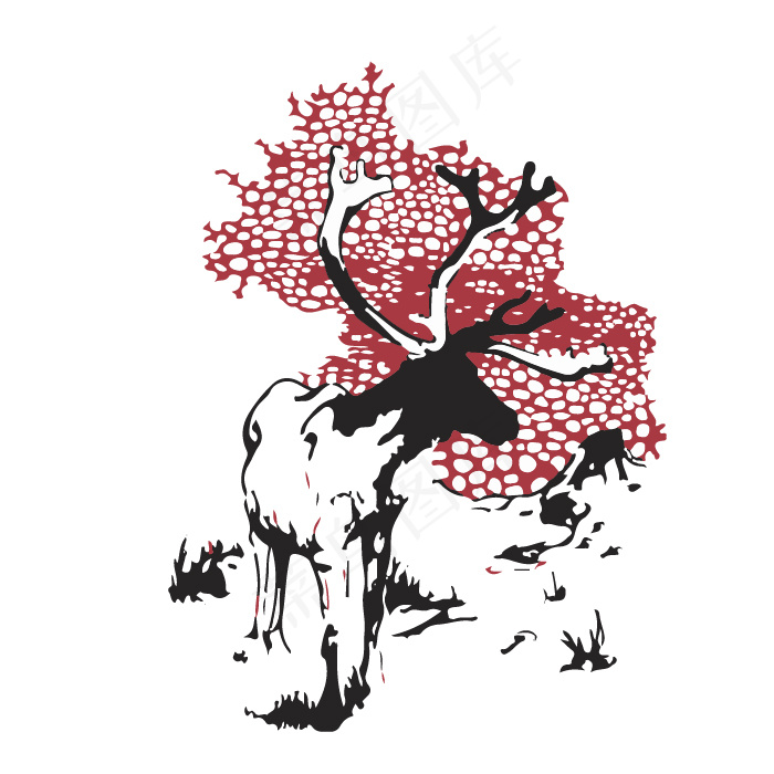 印花矢量图 艺术 手绘 动物 麋鹿...