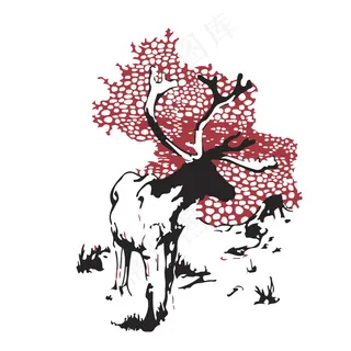 印花矢量图 艺术 手绘 动物 麋鹿...
