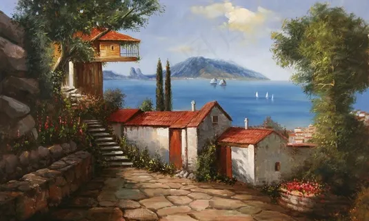 地中海风景油画图片