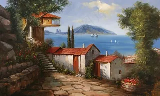 地中海风景油画图片