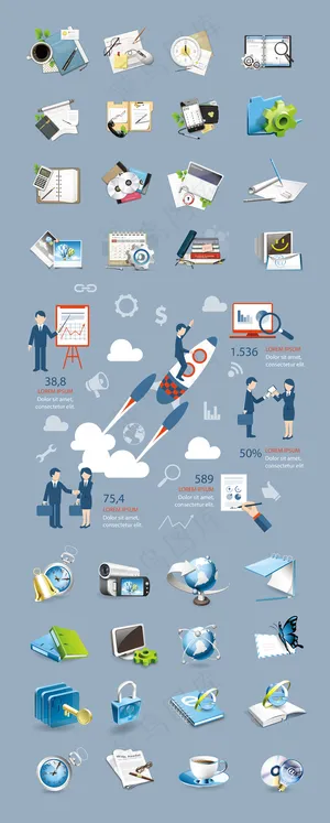 扁平化商务办公元素信息图表ppt素...