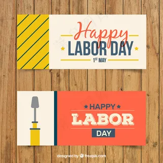 劳动节快乐的旗帜与工具和条纹