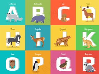 彩色卡通动物字母挂图矢量素材