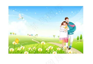 小路上幸福的一家人