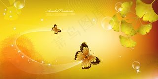 黄色蝴蝶四叶草装饰画