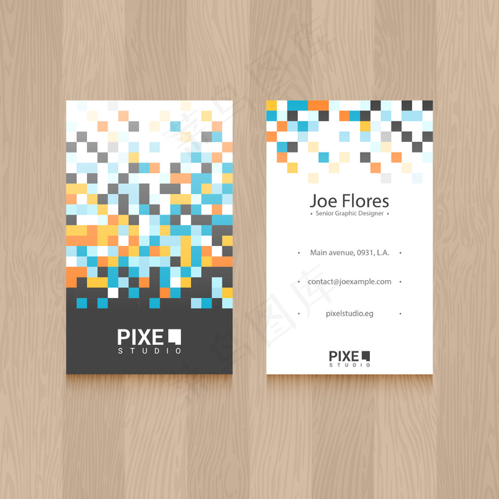 彩色方块矢量创意竖版名片