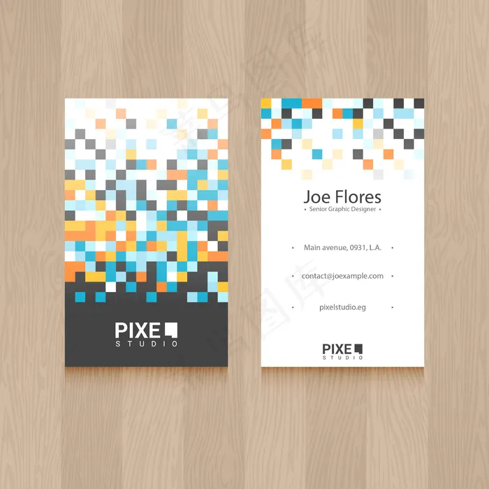 彩色方块矢量创意竖版名片