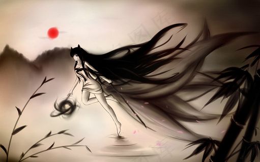 九尾狐 水墨画 LOL 英雄联盟插...