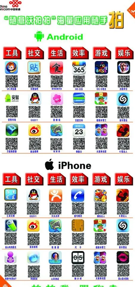 联通二维码竖式图板图片psd模版下载