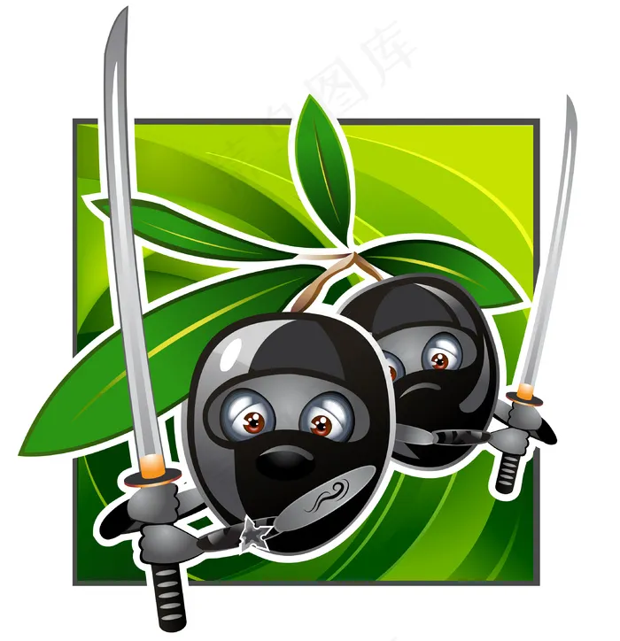 卡通水果武士形象矢量图5eps,ai矢量模版下载