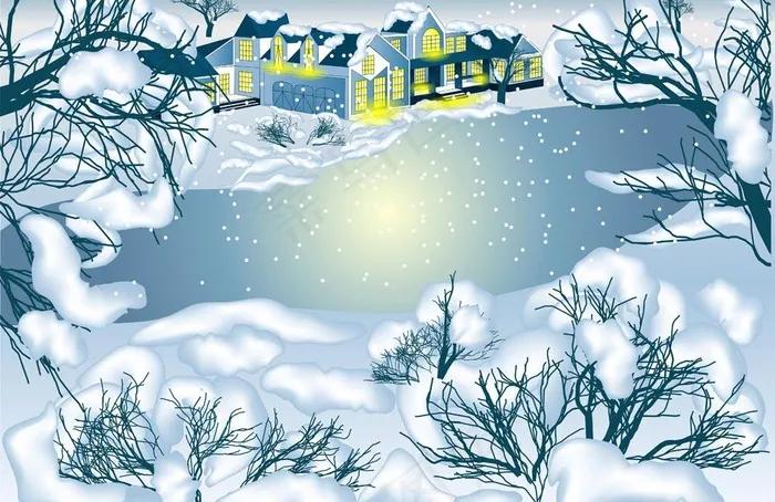 手绘树木雪景图片eps,ai矢量模版下载