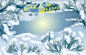 手绘树木雪景图片