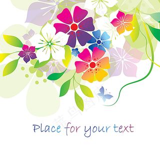 彩色手绘花朵与蝴蝶