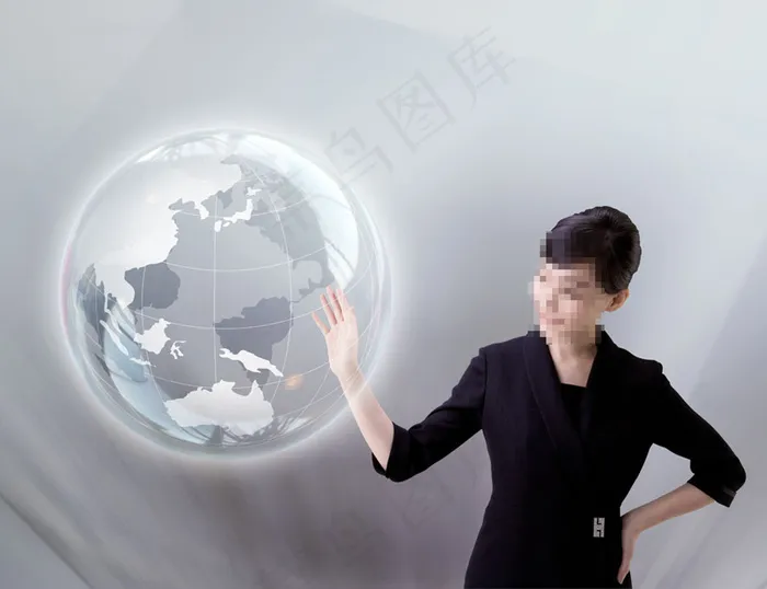 商务美女与地球图片(5200X4000(DPI:300))psd模版下载