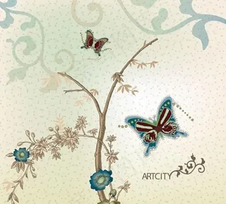 复古风格的花蝴蝶盖的设计背景矢量素...